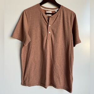Billy Reid Men's Short Sleeve Hunter Henley LARGE red brown terracotta cotton